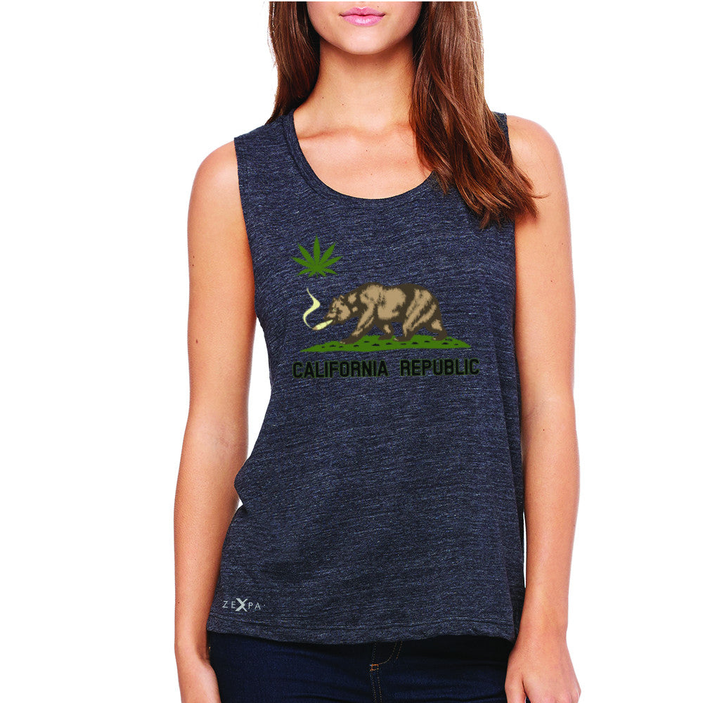 California Bear Weed Smoker Joint Women's Muscle Tee Fun Humor Sleeveless - Zexpa Apparel Halloween Christmas Shirts