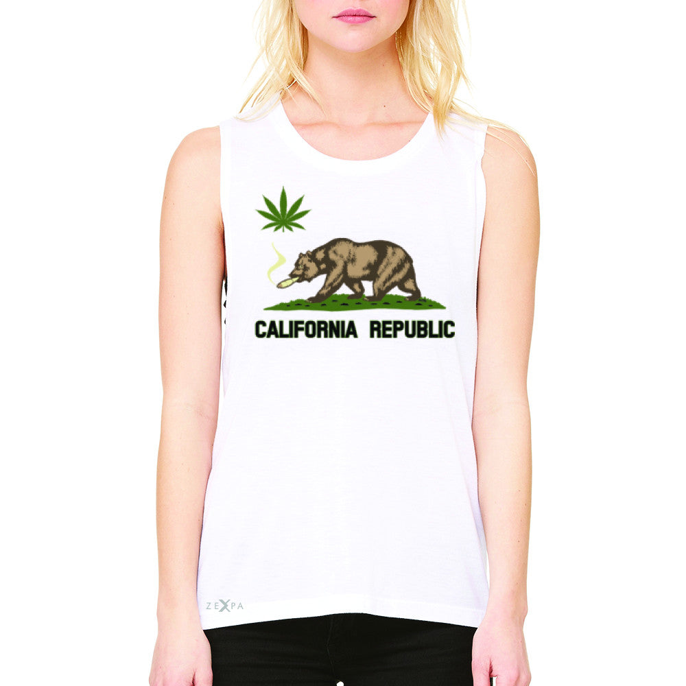 California Bear Weed Smoker Joint Women's Muscle Tee Fun Humor Sleeveless - Zexpa Apparel Halloween Christmas Shirts