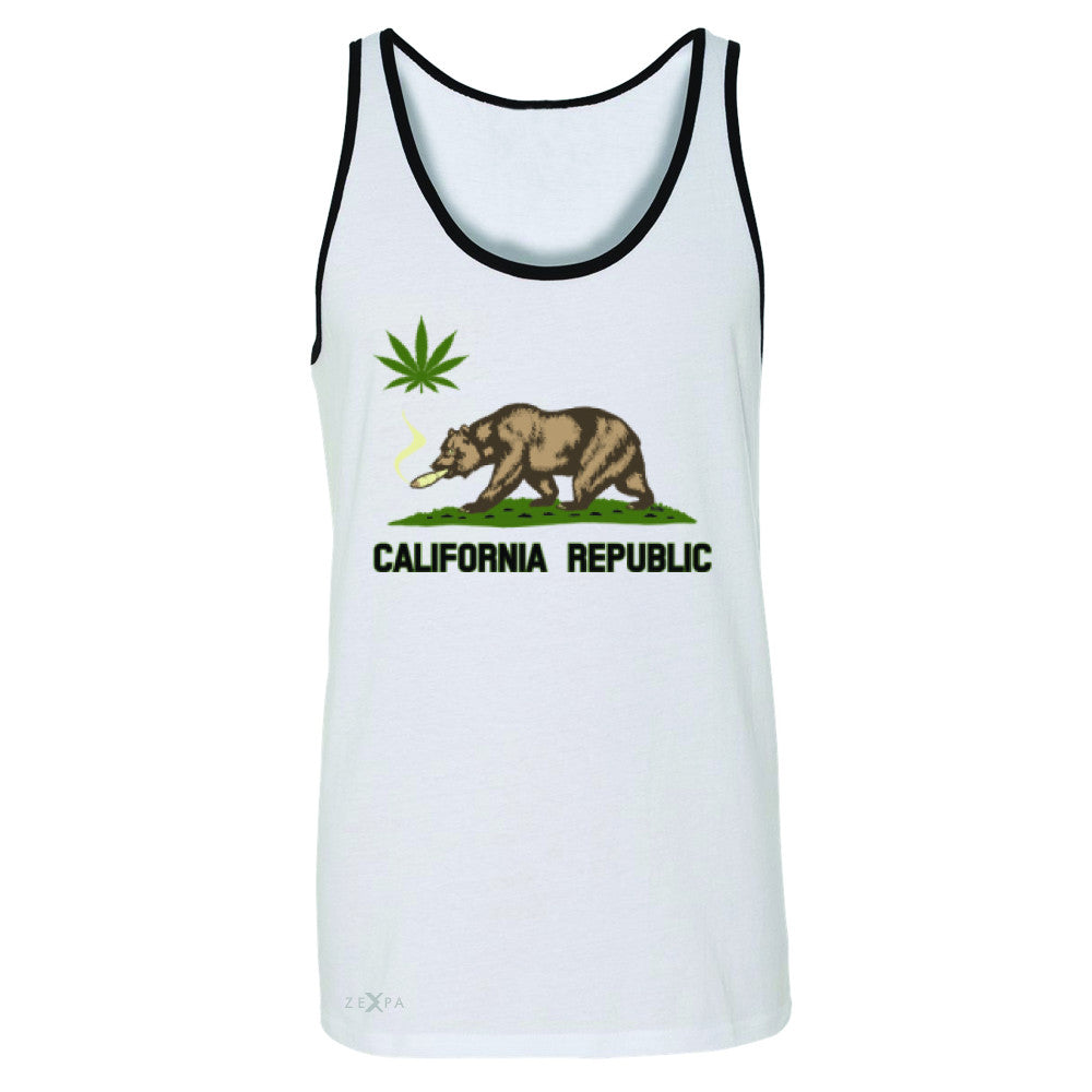 California Bear Weed Smoker Joint Men's Jersey Tank Fun Humor Sleeveless - Zexpa Apparel Halloween Christmas Shirts