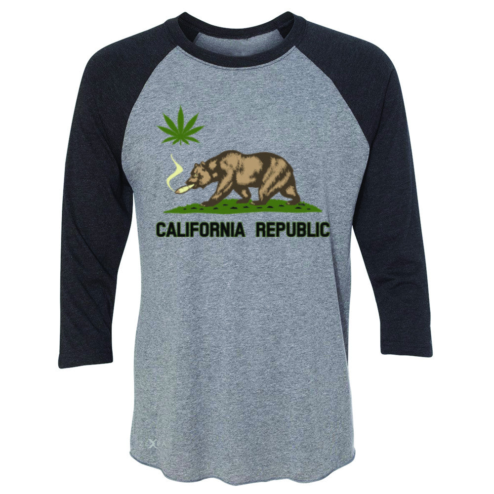 California Bear Weed Smoker Joint 3/4 Sleevee Raglan Tee Fun Humor Tee - Zexpa Apparel Halloween Christmas Shirts