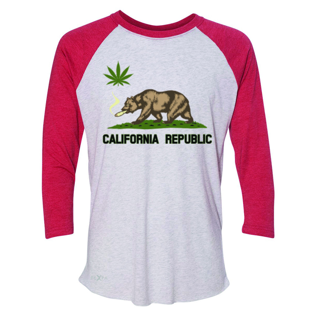 California Bear Weed Smoker Joint 3/4 Sleevee Raglan Tee Fun Humor Tee - Zexpa Apparel Halloween Christmas Shirts