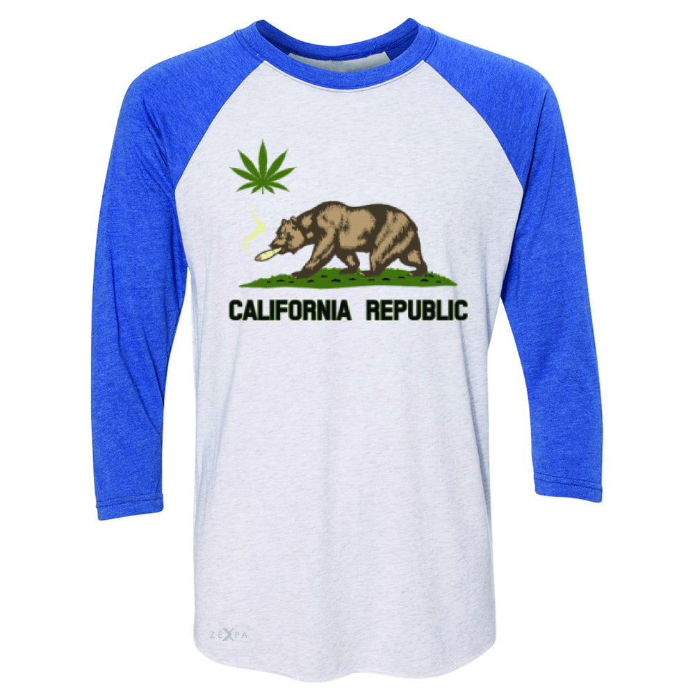 California Bear Weed Smoker Joint 3/4 Sleevee Raglan Tee Fun Humor Tee - Zexpa Apparel Halloween Christmas Shirts