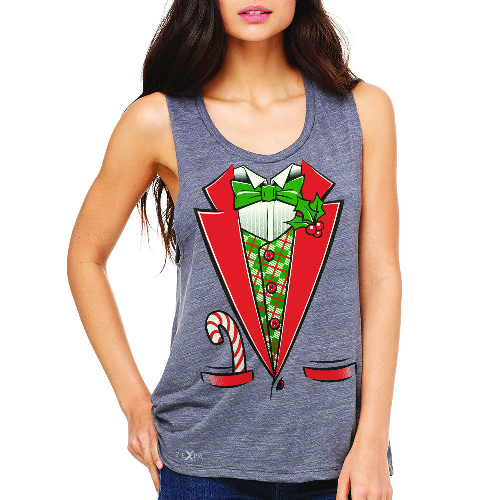 Sugar Christmas Tuxedo Cool Women's Muscle Tee Halloween Costume Sleeveless - Zexpa Apparel - 2