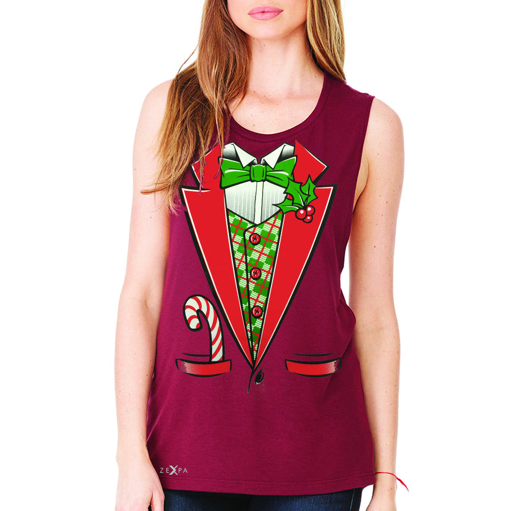 Sugar Christmas Tuxedo Cool Women's Muscle Tee Halloween Costume Sleeveless - Zexpa Apparel - 4