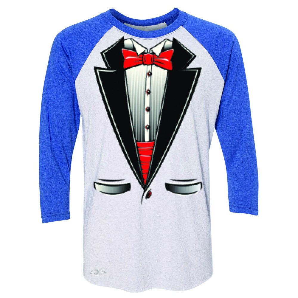 Smokin Christmas Tuxedo Cool 3/4 Sleevee Raglan Tee Halloween Costume Tee - Zexpa Apparel - 3
