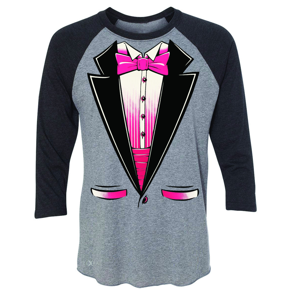 Pink Smokin Tuxedo Cool 3/4 Sleevee Raglan Tee Halloween Costume Tee - Zexpa Apparel - 1