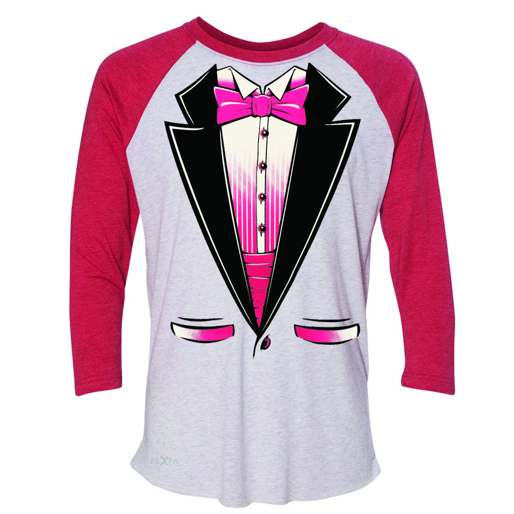 Pink Smokin Tuxedo Cool 3/4 Sleevee Raglan Tee Halloween Costume Tee - Zexpa Apparel - 2