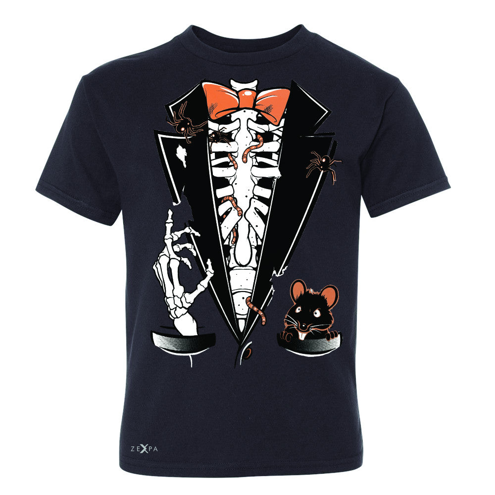 Rib Cage Skeleton Tuxedo Youth T-shirt Halloween Costume Tee - Zexpa Apparel - 1