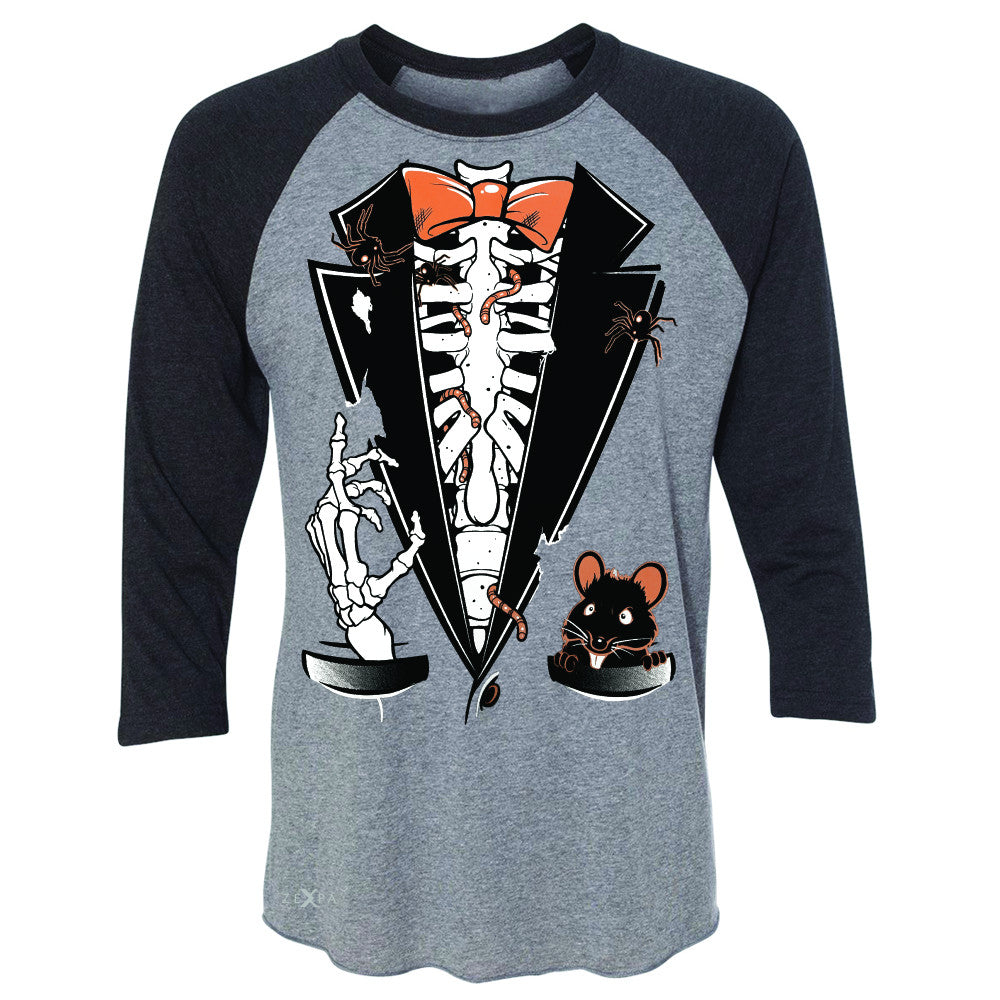 Rib Cage Skeleton Tuxedo 3/4 Sleevee Raglan Tee Halloween Costume Tee - Zexpa Apparel - 1