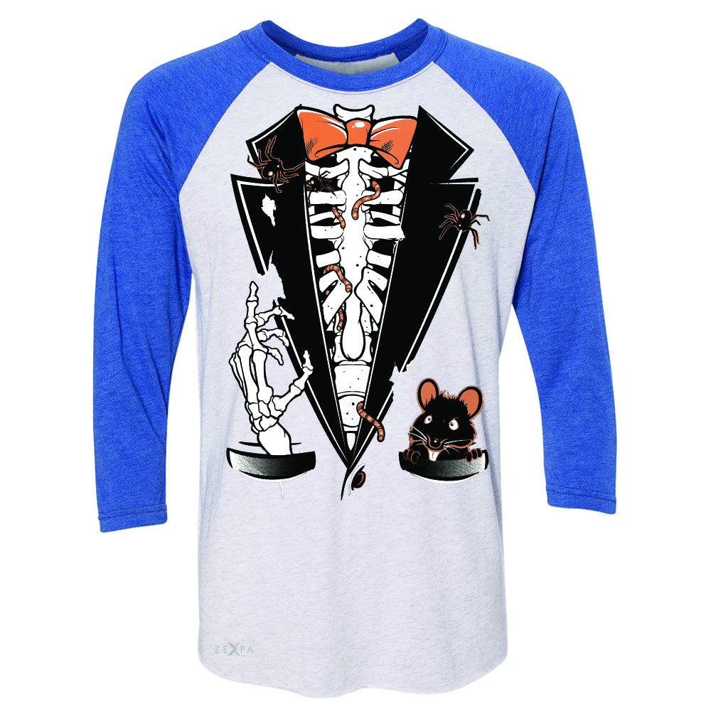 Rib Cage Skeleton Tuxedo 3/4 Sleevee Raglan Tee Halloween Costume Tee - Zexpa Apparel - 3