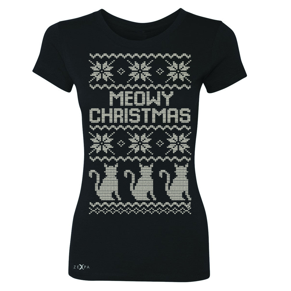 Zexpa Apparel™ Meowy Christmas Snow Flakes Cool Women's T-shirt Ugly Sweater Tee - Zexpa Apparel Halloween Christmas Shirts