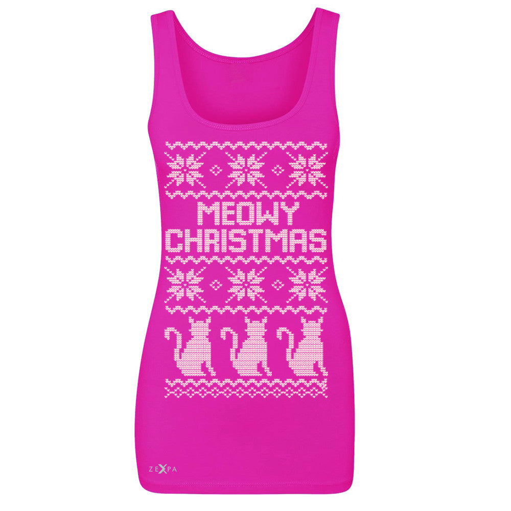 Zexpa Apparel™ Meowy Christmas Snow Flakes Cool Women's Tank Top Ugly Sweater Sleeveless - Zexpa Apparel Halloween Christmas Shirts
