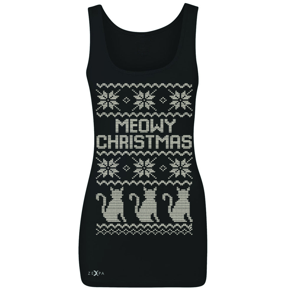 Zexpa Apparel™ Meowy Christmas Snow Flakes Cool Women's Tank Top Ugly Sweater Sleeveless - Zexpa Apparel Halloween Christmas Shirts
