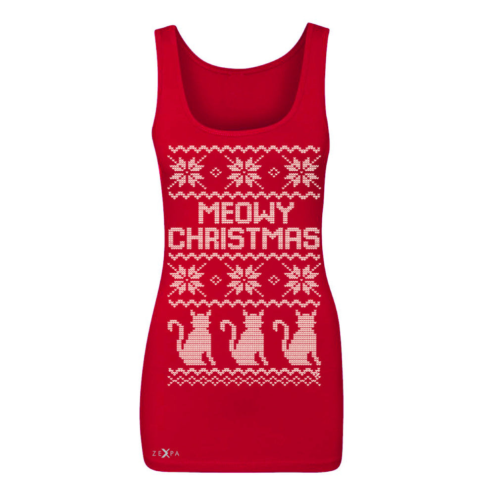 Zexpa Apparel™ Meowy Christmas Snow Flakes Cool Women's Tank Top Ugly Sweater Sleeveless - Zexpa Apparel Halloween Christmas Shirts