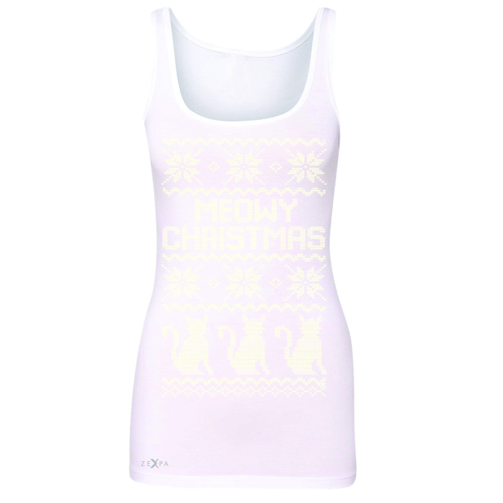 Zexpa Apparel™ Meowy Christmas Snow Flakes Cool Women's Tank Top Ugly Sweater Sleeveless - Zexpa Apparel Halloween Christmas Shirts
