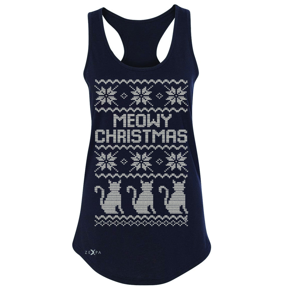 Zexpa Apparel™ Meowy Christmas Snow Flakes Cool Women's Racerback Ugly Sweater Sleeveless - Zexpa Apparel Halloween Christmas Shirts