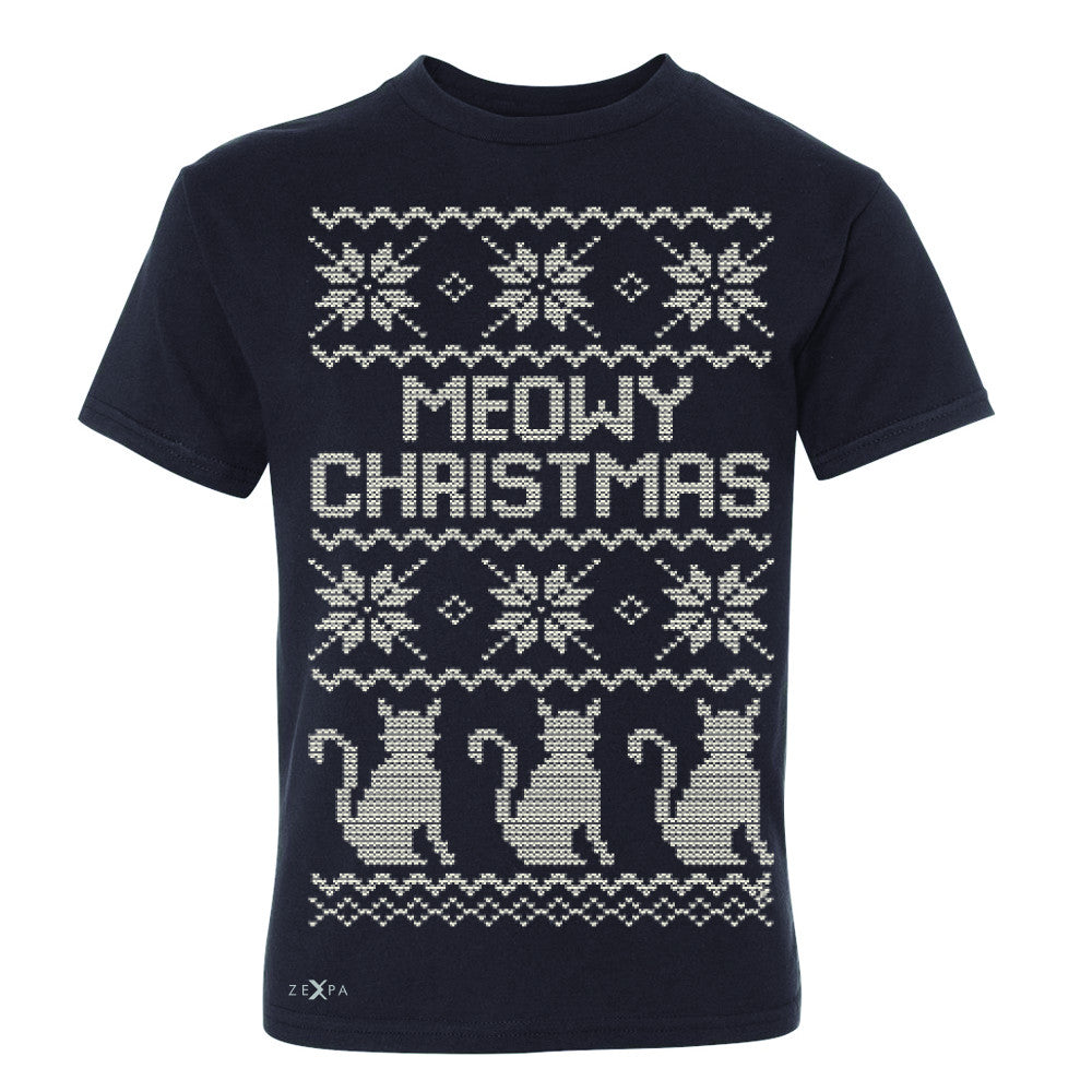 Zexpa Apparel™ Meowy Christmas Snow Flakes Cool Youth T-shirt Ugly Sweater Tee - Zexpa Apparel Halloween Christmas Shirts