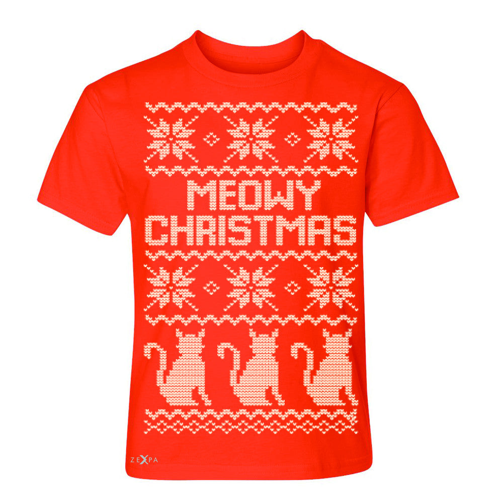 Zexpa Apparel™ Meowy Christmas Snow Flakes Cool Youth T-shirt Ugly Sweater Tee - Zexpa Apparel Halloween Christmas Shirts
