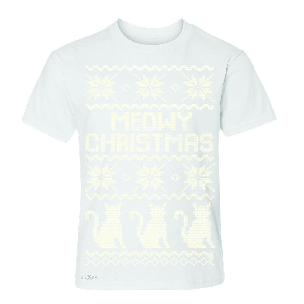 Zexpa Apparel™ Meowy Christmas Snow Flakes Cool Youth T-shirt Ugly Sweater Tee - Zexpa Apparel Halloween Christmas Shirts