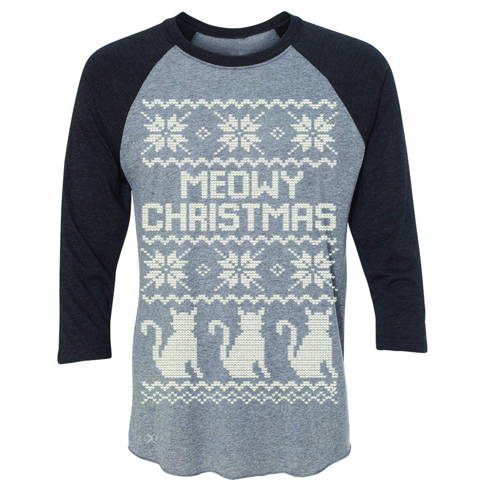 Zexpa Apparel™ Meowy Christmas Snow Flakes Cool 3/4 Sleevee Raglan Tee Ugly Sweater Tee - Zexpa Apparel Halloween Christmas Shirts