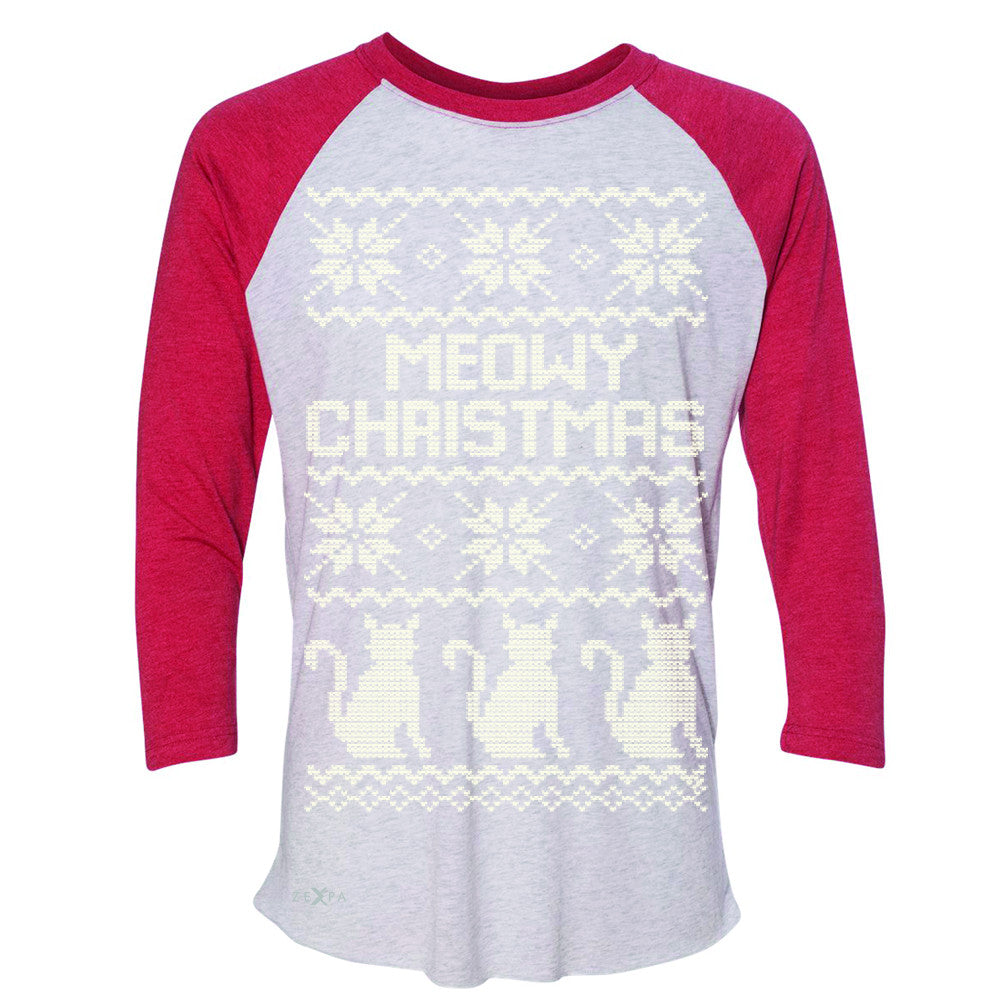 Zexpa Apparel™ Meowy Christmas Snow Flakes Cool 3/4 Sleevee Raglan Tee Ugly Sweater Tee - Zexpa Apparel Halloween Christmas Shirts
