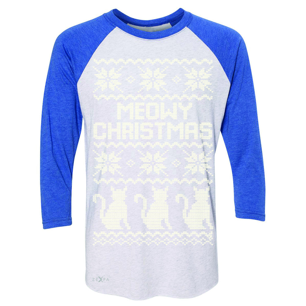 Zexpa Apparel™ Meowy Christmas Snow Flakes Cool 3/4 Sleevee Raglan Tee Ugly Sweater Tee - Zexpa Apparel Halloween Christmas Shirts