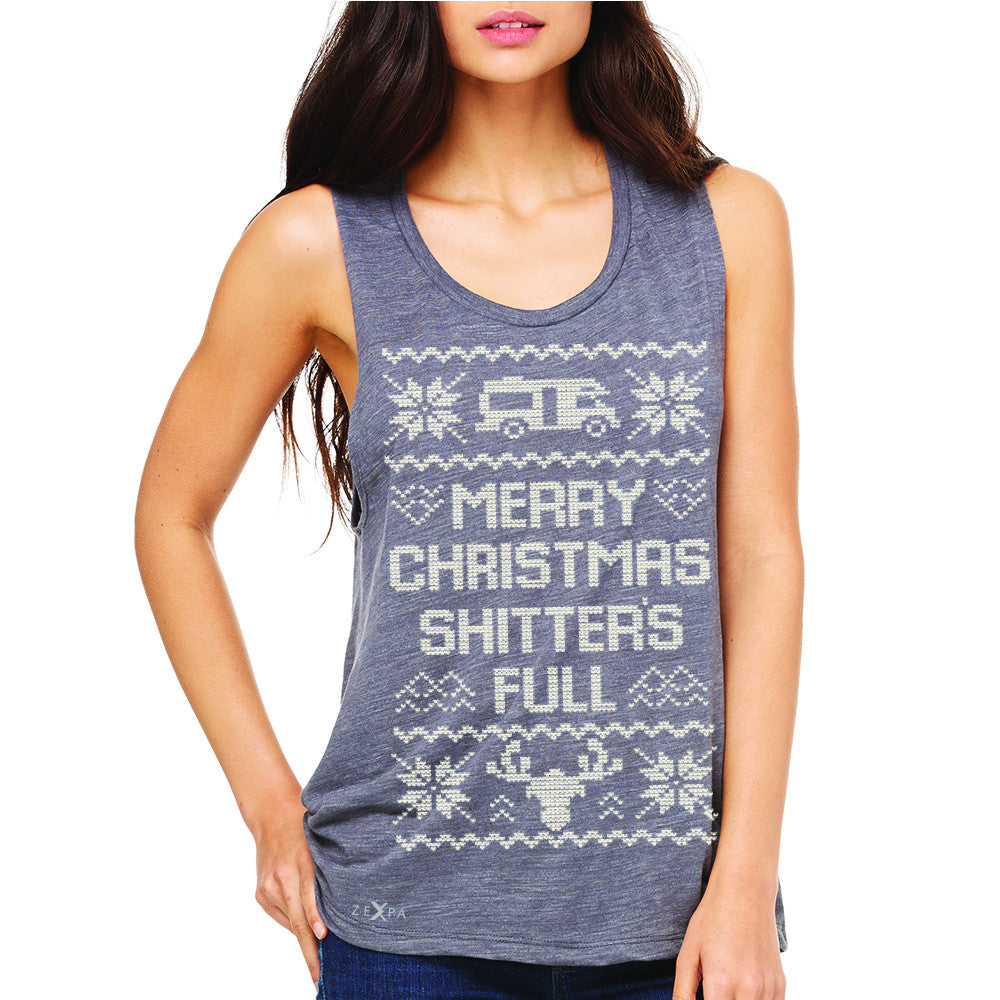 Zexpa Apparel™ Merry Christmas Shitter's Full Women's Muscle Tee Ugly Sweater Fame Sleeveless - Zexpa Apparel Halloween Christmas Shirts