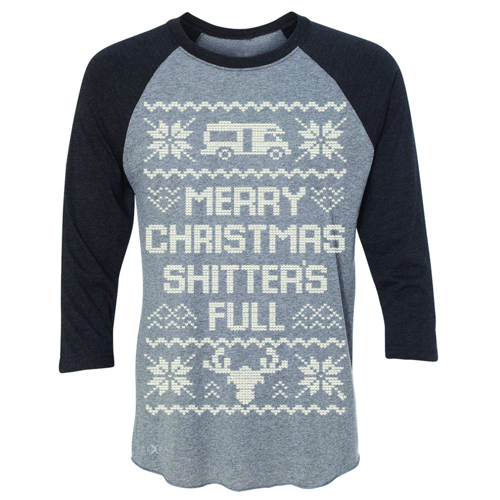 Zexpa Apparel™ Merry Christmas Shitter's Full 3/4 Sleevee Raglan Tee Ugly Sweater Fame Tee - Zexpa Apparel Halloween Christmas Shirts