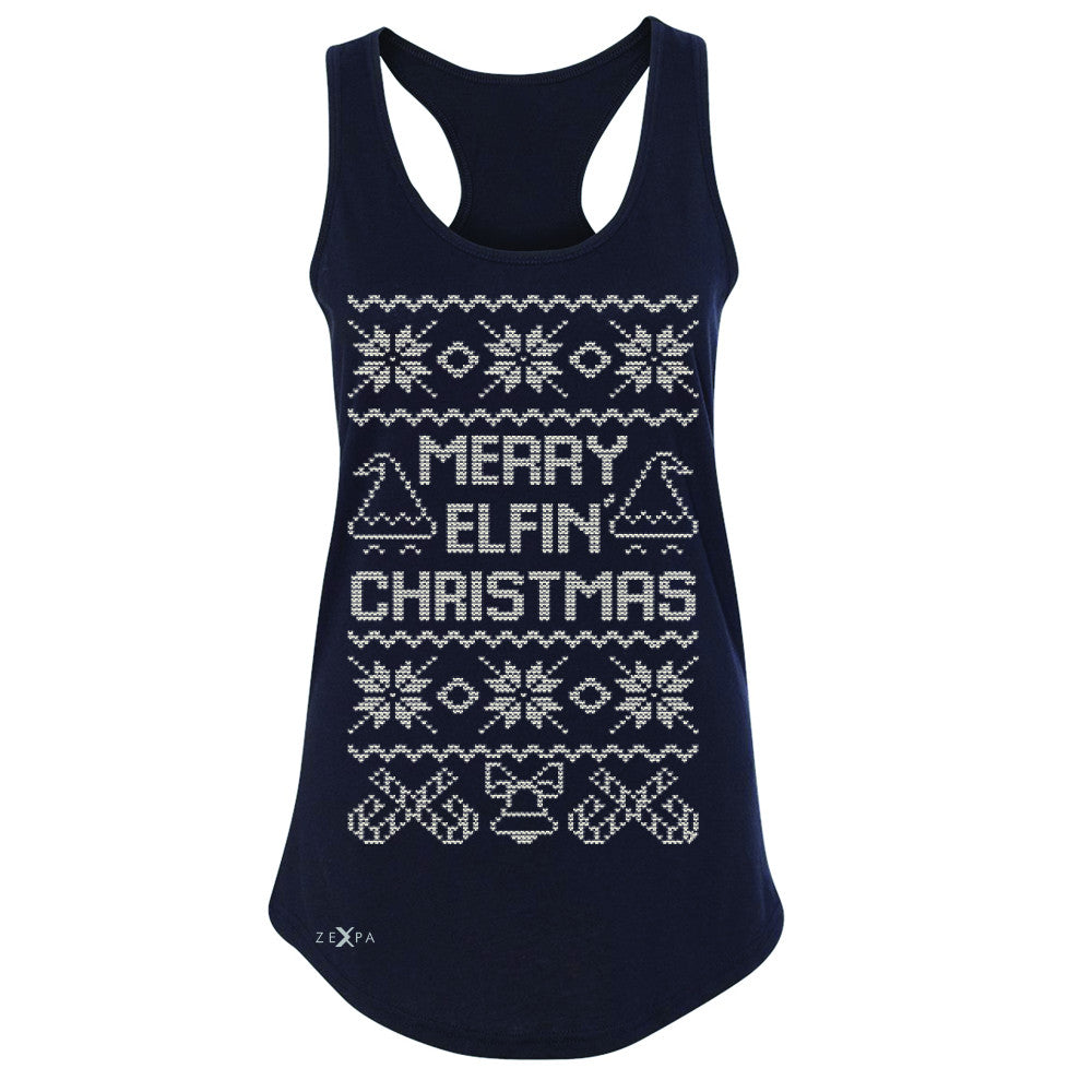 Zexpa Apparel™ Merry Elfin Christmas  Women's Racerback Ugly Sweater Tradition Sleeveless - Zexpa Apparel Halloween Christmas Shirts