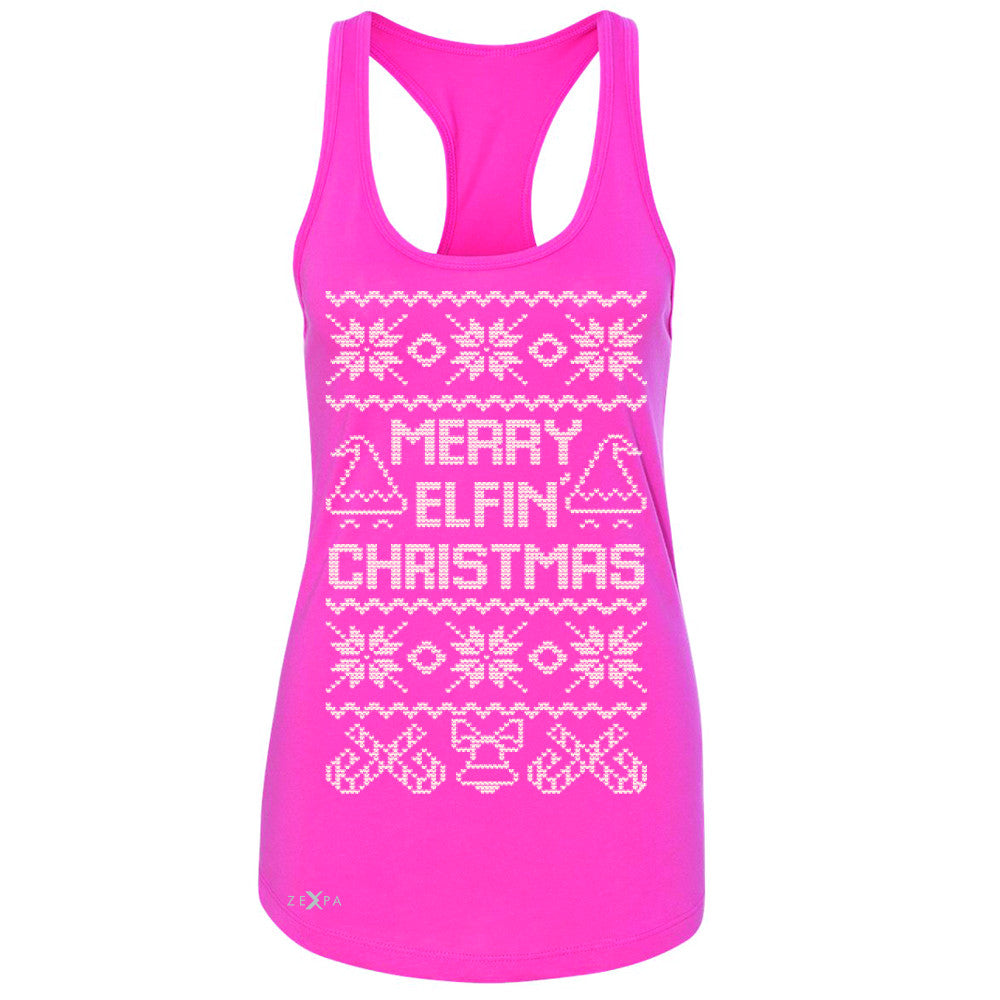 Zexpa Apparel™ Merry Elfin Christmas  Women's Racerback Ugly Sweater Tradition Sleeveless - Zexpa Apparel Halloween Christmas Shirts