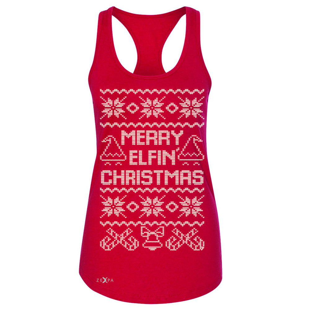 Zexpa Apparel™ Merry Elfin Christmas  Women's Racerback Ugly Sweater Tradition Sleeveless - Zexpa Apparel Halloween Christmas Shirts