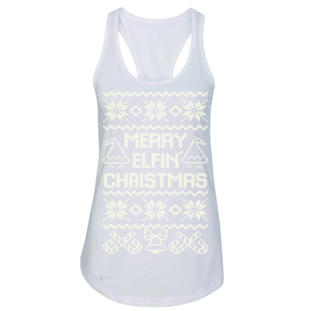 Zexpa Apparel™ Merry Elfin Christmas  Women's Racerback Ugly Sweater Tradition Sleeveless - Zexpa Apparel Halloween Christmas Shirts
