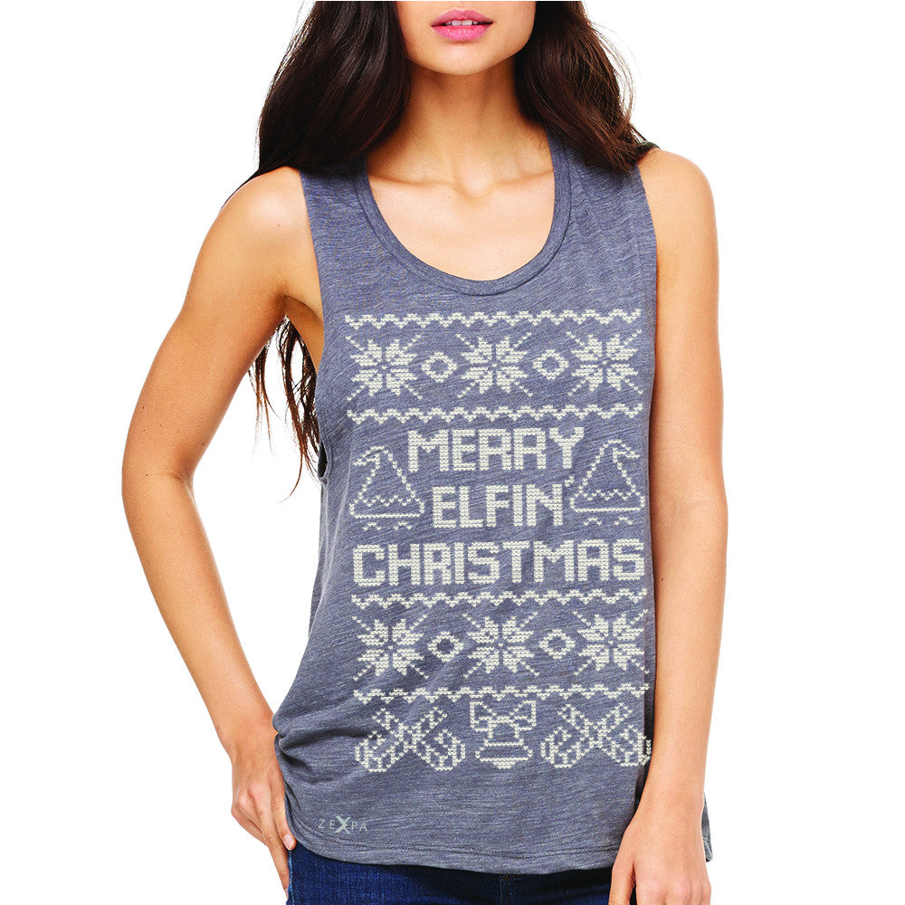 Zexpa Apparel™ Merry Elfin Christmas  Women's Muscle Tee Ugly Sweater Tradition Sleeveless - Zexpa Apparel Halloween Christmas Shirts