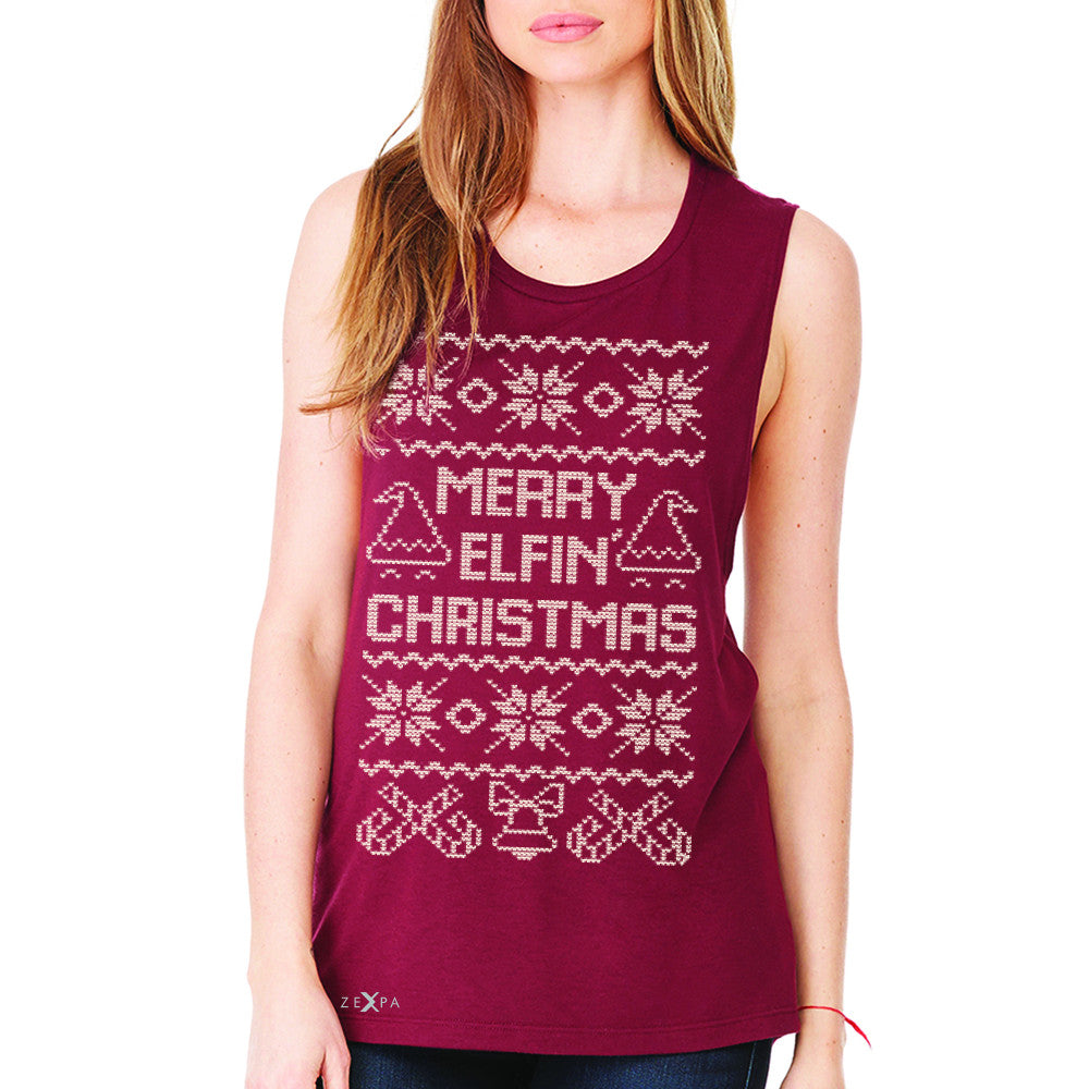 Zexpa Apparel™ Merry Elfin Christmas  Women's Muscle Tee Ugly Sweater Tradition Sleeveless - Zexpa Apparel Halloween Christmas Shirts