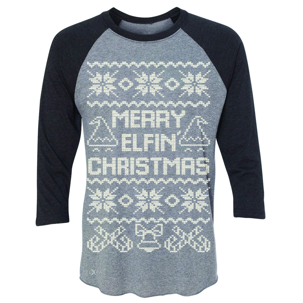 Zexpa Apparel™ Merry Elfin Christmas  3/4 Sleevee Raglan Tee Ugly Sweater Tradition Tee - Zexpa Apparel Halloween Christmas Shirts