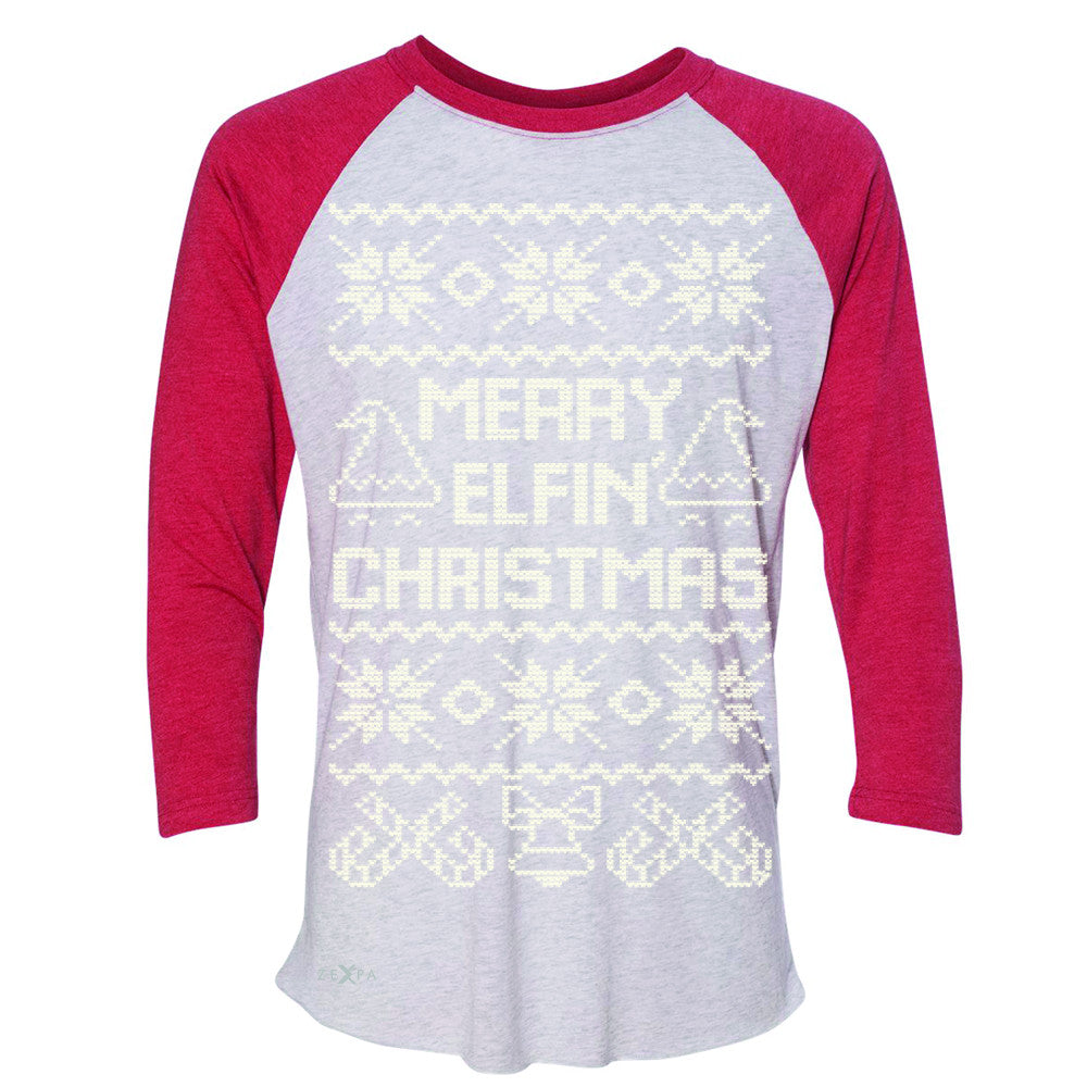 Zexpa Apparel™ Merry Elfin Christmas  3/4 Sleevee Raglan Tee Ugly Sweater Tradition Tee - Zexpa Apparel Halloween Christmas Shirts