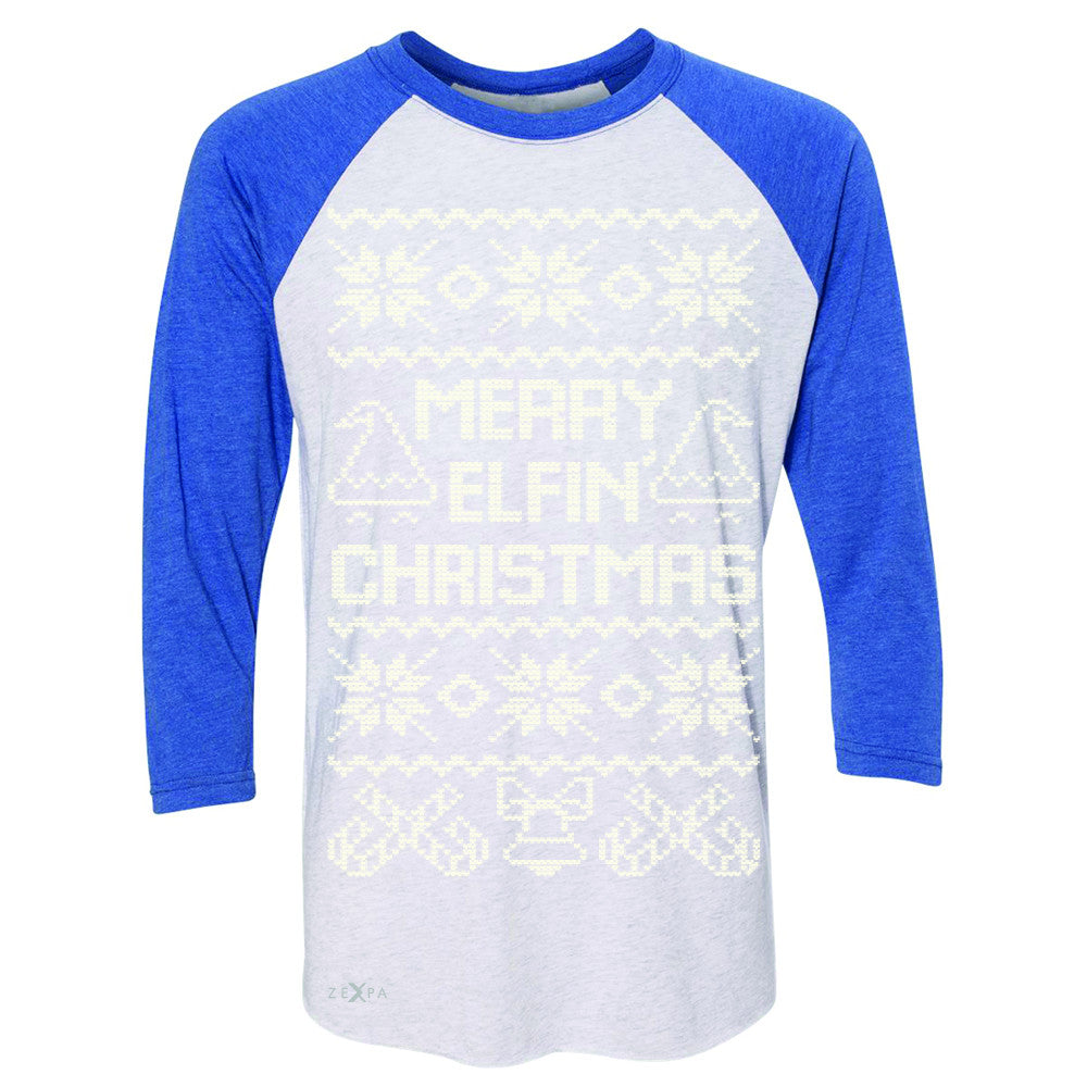 Zexpa Apparel™ Merry Elfin Christmas  3/4 Sleevee Raglan Tee Ugly Sweater Tradition Tee - Zexpa Apparel Halloween Christmas Shirts