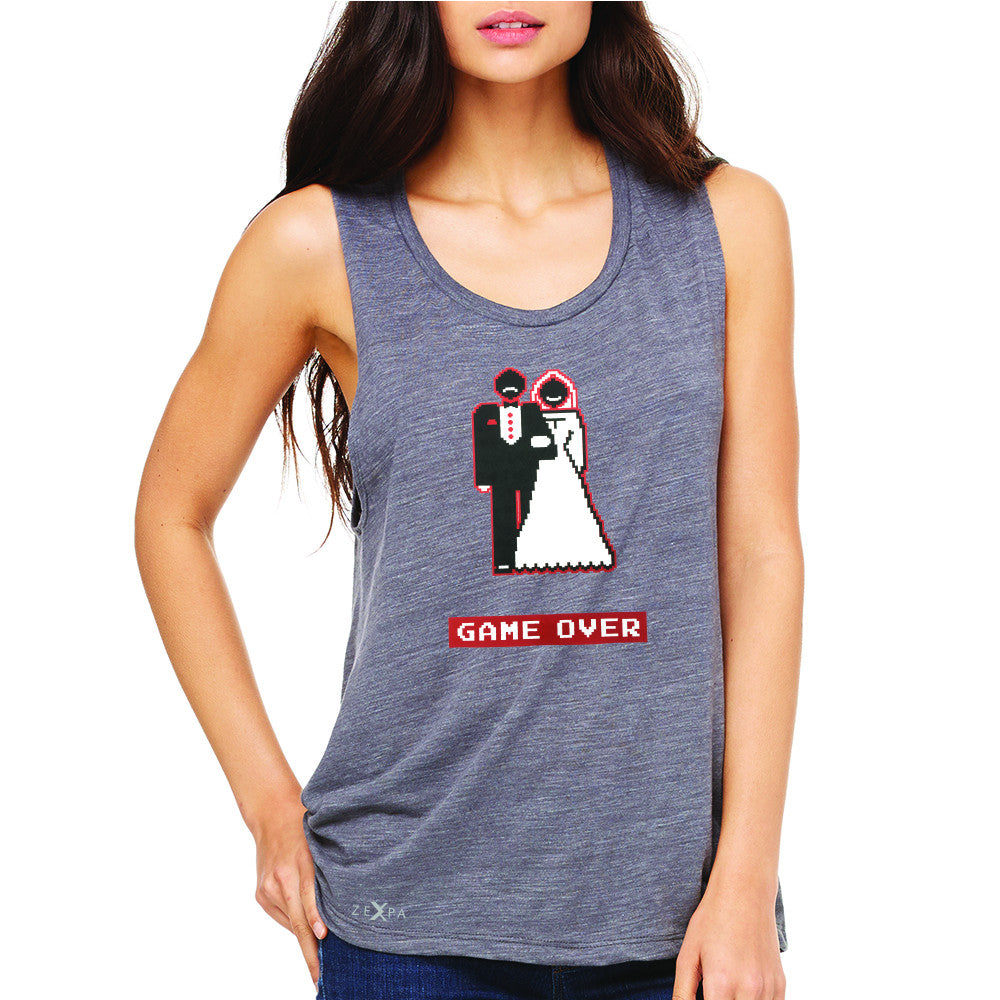 Game Over Wedding Married Video Game Women's Muscle Tee Funny Gift Sleeveless - Zexpa Apparel - 2