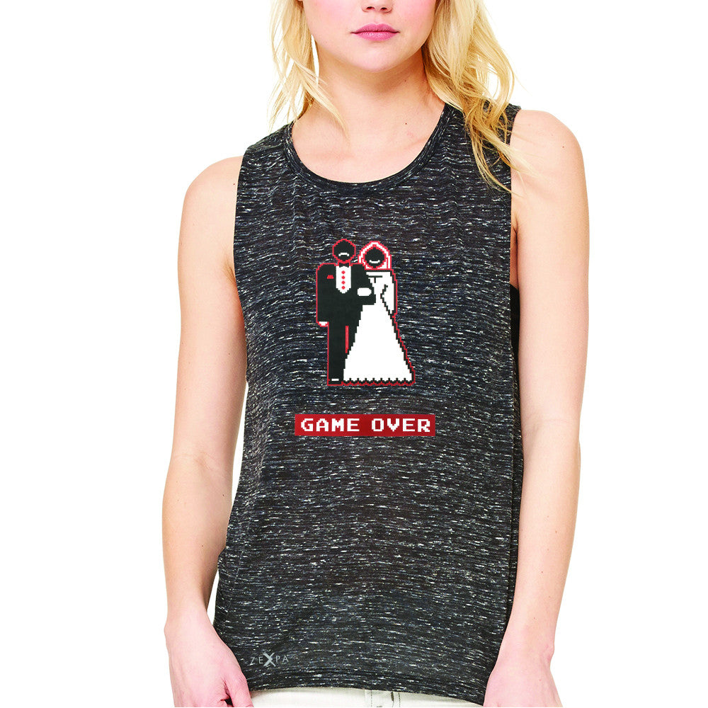 Game Over Wedding Married Video Game Women's Muscle Tee Funny Gift Sleeveless - Zexpa Apparel - 3