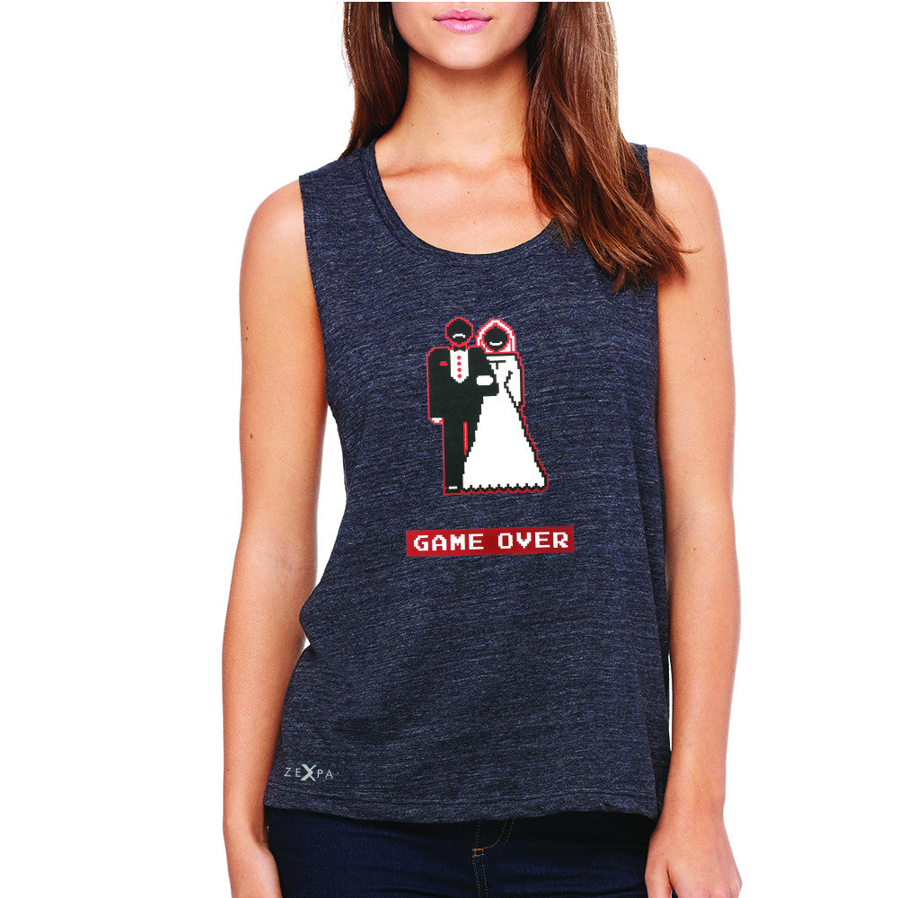 Game Over Wedding Married Video Game Women's Muscle Tee Funny Gift Sleeveless - Zexpa Apparel - 1
