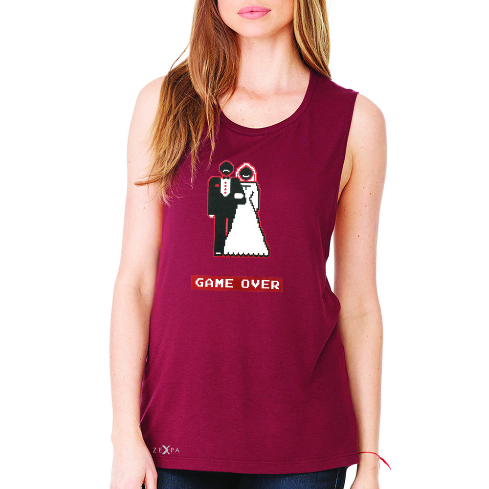 Game Over Wedding Married Video Game Women's Muscle Tee Funny Gift Sleeveless - Zexpa Apparel - 4