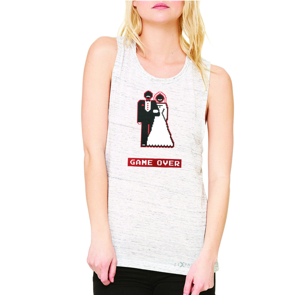 Game Over Wedding Married Video Game Women's Muscle Tee Funny Gift Sleeveless - Zexpa Apparel - 5