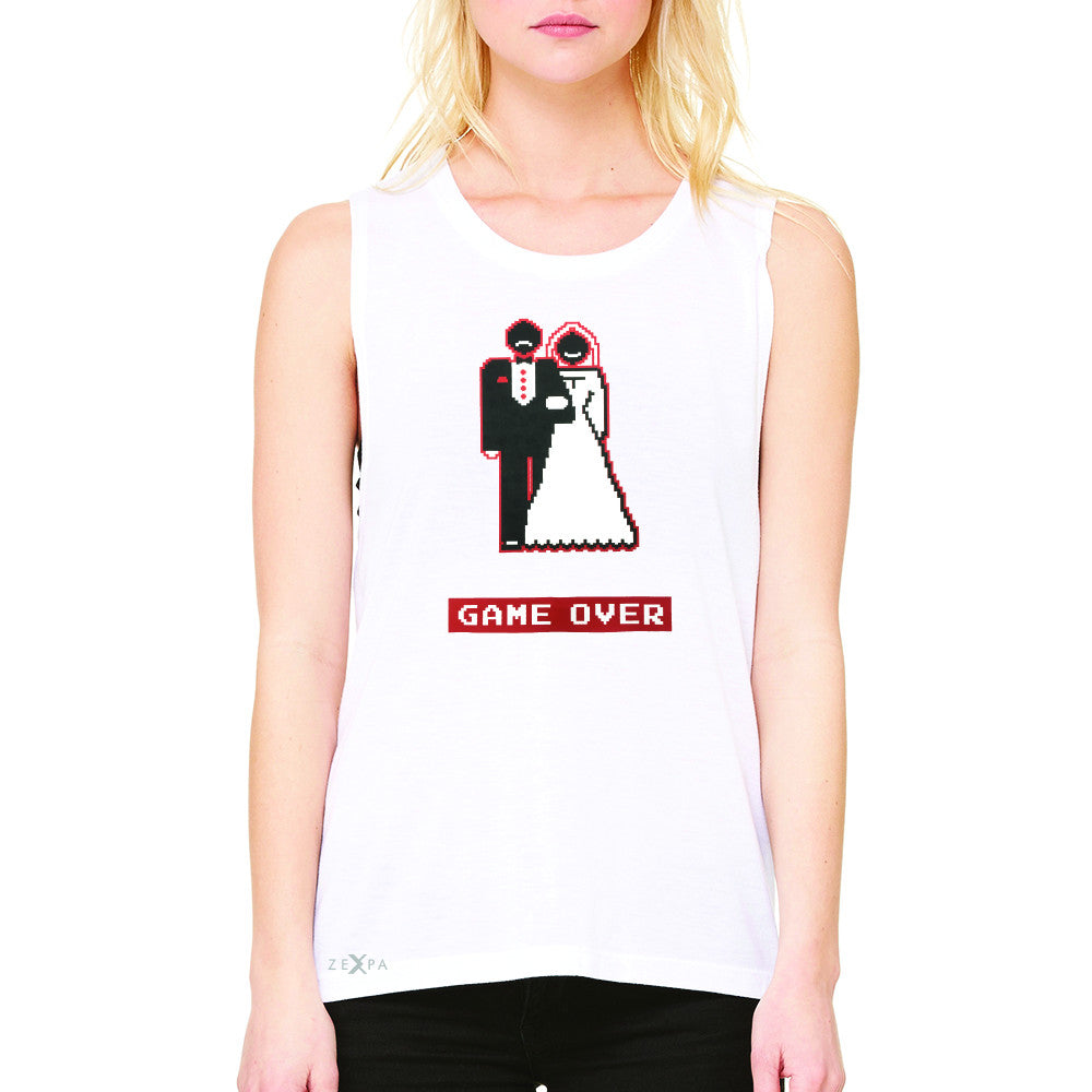 Game Over Wedding Married Video Game Women's Muscle Tee Funny Gift Sleeveless - Zexpa Apparel - 6