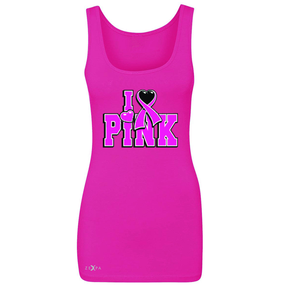 I Love Pink - Pink Heart Ribbon Women's Tank Top Breast Cancer Sleeveless - Zexpa Apparel - 2