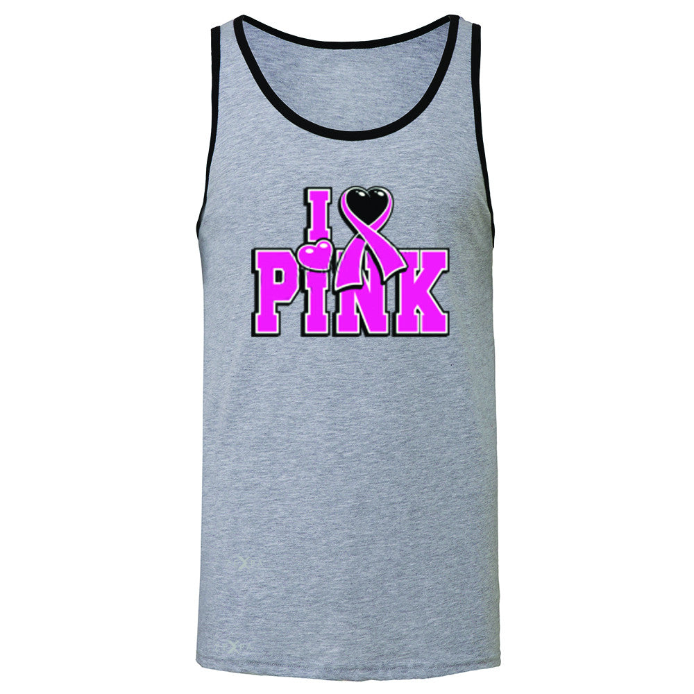 I Love Pink - Pink Heart Ribbon Men's Jersey Tank Breast Cancer Sleeveless - Zexpa Apparel - 2