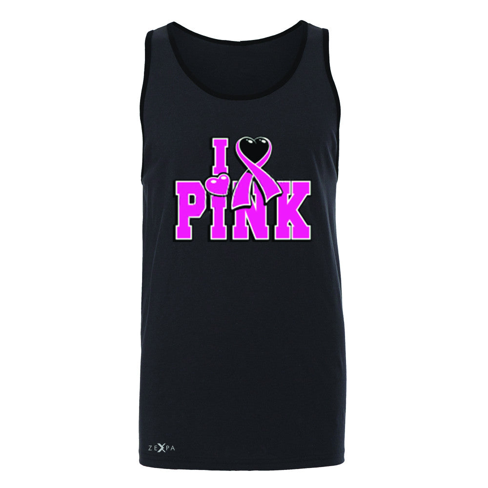I Love Pink - Pink Heart Ribbon Men's Jersey Tank Breast Cancer Sleeveless - Zexpa Apparel - 3