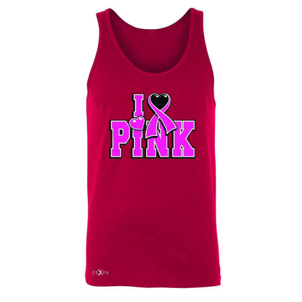 I Love Pink - Pink Heart Ribbon Men's Jersey Tank Breast Cancer Sleeveless - Zexpa Apparel - 4