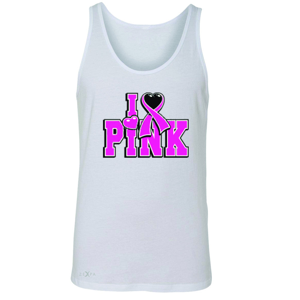 I Love Pink - Pink Heart Ribbon Men's Jersey Tank Breast Cancer Sleeveless - Zexpa Apparel - 5