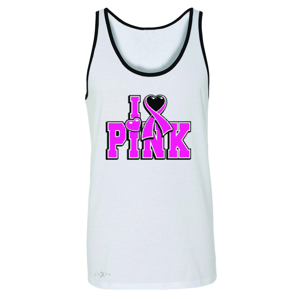 I Love Pink - Pink Heart Ribbon Men's Jersey Tank Breast Cancer Sleeveless - Zexpa Apparel - 6