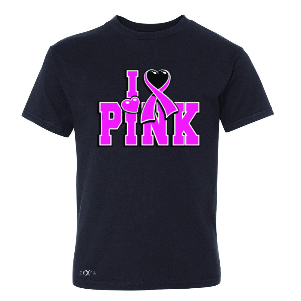 I Love Pink - Pink Heart Ribbon Youth T-shirt Breast Cancer Tee - Zexpa Apparel - 1